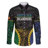 Personalised South Sea Islanders And New Ireland Family Matching Puletasi and Hawaiian Shirt Kanakas Polynesian Pattern LT05 Dad's Shirt - Long Sleeve Black - Polynesian Pride
