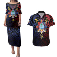 Philippines Guam Couples Matching Puletasi and Hawaiian Shirt Filipino Sun With Guaman Seal LT05 Blue - Polynesian Pride