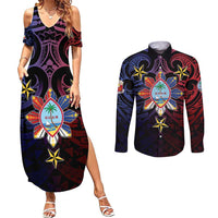 Philippines Guam Couples Matching Summer Maxi Dress and Long Sleeve Button Shirt Filipino Sun With Guaman Seal LT05 Blue - Polynesian Pride