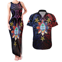 Philippines Guam Couples Matching Tank Maxi Dress and Hawaiian Shirt Filipino Sun With Guaman Seal LT05 Blue - Polynesian Pride