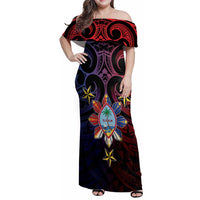 Philippines Guam Family Matching Off Shoulder Maxi Dress and Hawaiian Shirt Filipino Sun With Guaman Seal LT05 Mom's Dress Blue - Polynesian Pride