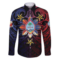 Philippines Guam Family Matching Off Shoulder Short Dress and Hawaiian Shirt Filipino Sun With Guaman Seal LT05 Dad's Shirt - Long Sleeve Blue - Polynesian Pride