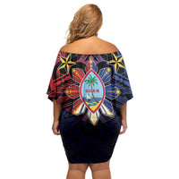 Philippines Guam Family Matching Off Shoulder Short Dress and Hawaiian Shirt Filipino Sun With Guaman Seal LT05 - Polynesian Pride