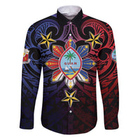 Philippines Guam Family Matching Puletasi and Hawaiian Shirt Filipino Sun With Guaman Seal LT05 Dad's Shirt - Long Sleeve Blue - Polynesian Pride