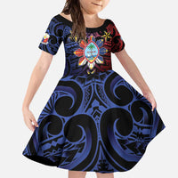 Philippines Guam Family Matching Summer Maxi Dress and Hawaiian Shirt Filipino Sun With Guaman Seal LT05 Daughter's Dress Blue - Polynesian Pride