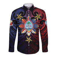 Philippines Guam Long Sleeve Button Shirt Filipino Sun With Guaman Seal LT05 Unisex Blue - Polynesian Pride