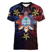 Philippines Guam Women V-Neck T-Shirt Filipino Sun With Guaman Seal LT05 Female Blue - Polynesian Pride