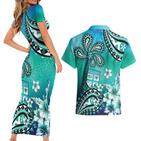 Fiji Born Indian Couples Matching Short Sleeve Bodycon Dress and Hawaiian Shirt Palm Paisley With Tapa Pattern LT05 - Polynesian Pride