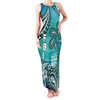 Fiji Born Indian Family Matching Tank Maxi Dress and Hawaiian Shirt Palm Paisley With Tapa Pattern LT05 Mom's Dress Aqua - Polynesian Pride
