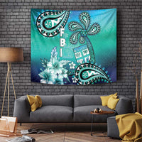 Fiji Born Indian Tapestry Palm Paisley With Tapa Pattern LT05 Aqua - Polynesian Pride