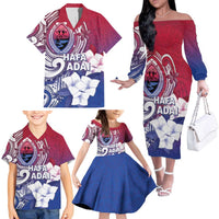 Guam Gadao Family Matching Off The Shoulder Long Sleeve Dress and Hawaiian Shirt Hafa Adai Micronesian Tribal Pattern LT05 - Polynesian Pride
