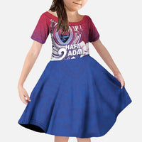 Guam Gadao Family Matching Off Shoulder Maxi Dress and Hawaiian Shirt Hafa Adai Micronesian Tribal Pattern LT05 Daughter's Dress Red - Polynesian Pride
