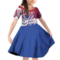 Guam Gadao Family Matching Off Shoulder Short Dress and Hawaiian Shirt Hafa Adai Micronesian Tribal Pattern LT05 Daughter's Dress Red - Polynesian Pride