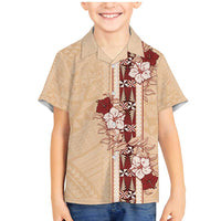 Tonga Language Week Family Matching Mermaid Dress and Hawaiian Shirt Hibiscus Tongan Ngatu Pattern LT05 Son's Shirt Beige - Polynesian Pride