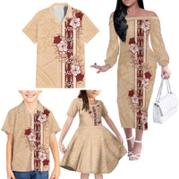 Tonga Language Week Family Matching Off The Shoulder Long Sleeve Dress and Hawaiian Shirt Hibiscus Tongan Ngatu Pattern LT05 - Polynesian Pride