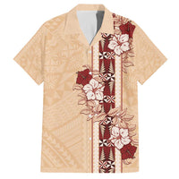 Tonga Language Week Family Matching Off Shoulder Short Dress and Hawaiian Shirt Hibiscus Tongan Ngatu Pattern LT05 Dad's Shirt - Short Sleeve Beige - Polynesian Pride