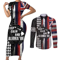 Hawaii 1959 Statehood Day Couples Matching Short Sleeve Bodycon Dress and Long Sleeve Button Shirt Classic Style LT05 Black - Polynesian Pride