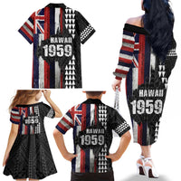Hawaii 1959 Statehood Day Family Matching Off The Shoulder Long Sleeve Dress and Hawaiian Shirt Classic Style LT05 - Polynesian Pride