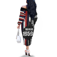 Hawaii 1959 Statehood Day Family Matching Off The Shoulder Long Sleeve Dress and Hawaiian Shirt Classic Style LT05 - Polynesian Pride