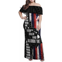 Hawaii 1959 Statehood Day Family Matching Off Shoulder Maxi Dress and Hawaiian Shirt Classic Style LT05 Mom's Dress Black - Polynesian Pride