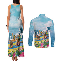Hawaii Outrigger Canoe Race Couples Matching Tank Maxi Dress and Long Sleeve Button Shirt Polynesian Style Watercolor Style LT05 - Polynesian Pride