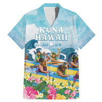 Hawaii Outrigger Canoe Race Family Matching Mermaid Dress and Hawaiian Shirt Polynesian Style Watercolor Style LT05 Dad's Shirt - Short Sleeve Blue - Polynesian Pride