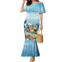 Hawaii Outrigger Canoe Race Family Matching Mermaid Dress and Hawaiian Shirt Polynesian Style Watercolor Style LT05 Mom's Dress Blue - Polynesian Pride