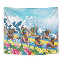 Hawaii Outrigger Canoe Race Tapestry Polynesian Style Watercolor Style