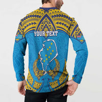 Personalised Tuvalu Independence Day Button Sweatshirt Coat Of Arms With Polynesian Dolphin Tattoo