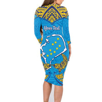 Personalised Tuvalu Independence Day Family Matching Long Sleeve Bodycon Dress and Hawaiian Shirt Coat Of Arms With Polynesian Dolphin Tattoo LT05 - Polynesian Pride