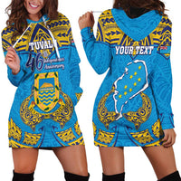 Personalised Tuvalu Independence Day Hoodie Dress Coat Of Arms With Polynesian Dolphin Tattoo LT05 - Polynesian Pride