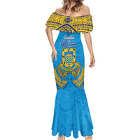 Personalised Tuvalu Independence Day Mermaid Dress Coat Of Arms With Polynesian Dolphin Tattoo