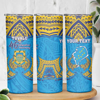 Personalised Tuvalu Independence Day Skinny Tumbler Coat Of Arms With Polynesian Dolphin Tattoo LT05 - Polynesian Pride