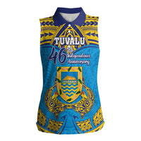 Personalised Tuvalu Independence Day Women Sleeveless Polo Shirt Coat Of Arms With Polynesian Dolphin Tattoo LT05 Female Blue - Polynesian Pride