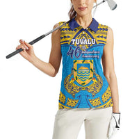 Personalised Tuvalu Independence Day Women Sleeveless Polo Shirt Coat Of Arms With Polynesian Dolphin Tattoo LT05 - Polynesian Pride