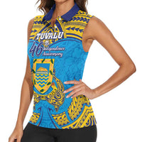 Personalised Tuvalu Independence Day Women Sleeveless Polo Shirt Coat Of Arms With Polynesian Dolphin Tattoo LT05 - Polynesian Pride