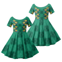 Hawaii Waikiki King Family Matching Mermaid Dress and Hawaiian Shirt Green Quilt With Pua Manu LT05 Daughter's Dress Green - Polynesian Pride