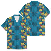 Hawaii Waikiki King Family Matching Mermaid Dress and Hawaiian Shirt Blue Quilt With Pua Manu LT05 Dad's Shirt - Short Sleeve Blue - Polynesian Pride