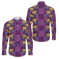 Hawaii Waikiki King Family Matching Long Sleeve Bodycon Dress and Hawaiian Shirt Purple Quilt With Pua Manu LT05 Dad's Shirt - Long Sleeve Purple - Polynesian Pride