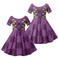 Hawaii Waikiki King Family Matching Mermaid Dress and Hawaiian Shirt Purple Quilt With Pua Manu LT05 Daughter's Dress Purple - Polynesian Pride