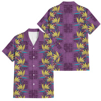 Hawaii Waikiki King Family Matching Puletasi and Hawaiian Shirt Purple Quilt With Pua Manu LT05 Dad's Shirt - Short Sleeve Purple - Polynesian Pride