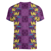 Hawaii Waikiki King Women V-Neck T-Shirt Purple Quilt With Pua Manu LT05 - Polynesian Pride