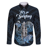 Personalised Polynesia Go Surfing Family Matching Off Shoulder Maxi Dress and Hawaiian Shirt The Pacific Wave Of Water LT05 Dad's Shirt - Long Sleeve Blue - Polynesian Pride