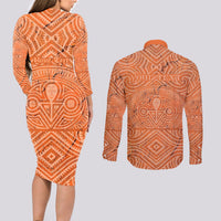 Personalised Lapita Culture Couples Matching Long Sleeve Bodycon Dress and Long Sleeve Button Shirt Iconic Double Face Pattern LT05 - Polynesian Pride