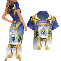 Samoa Christmas Couples Matching Short Sleeve Bodycon Dress and Hawaiian Shirt Snow Globe With Samoan Santa LT05 - Polynesian Pride