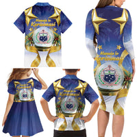 Samoa Christmas Family Matching Long Sleeve Bodycon Dress and Hawaiian Shirt Snow Globe With Samoan Santa LT05 - Polynesian Pride