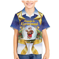 Samoa Christmas Family Matching Mermaid Dress and Hawaiian Shirt Snow Globe With Samoan Santa LT05 Son's Shirt Navy - Polynesian Pride