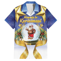 Samoa Christmas Family Matching Off The Shoulder Long Sleeve Dress and Hawaiian Shirt Snow Globe With Samoan Santa LT05 Dad's Shirt - Short Sleeve Navy - Polynesian Pride