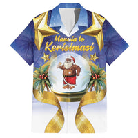 Samoa Christmas Family Matching Off Shoulder Short Dress and Hawaiian Shirt Snow Globe With Samoan Santa LT05 Dad's Shirt - Short Sleeve Navy - Polynesian Pride