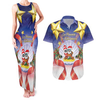 American Samoa Christmas Couples Matching Tank Maxi Dress and Hawaiian Shirt Seashell Santa Beach Vibes LT05 Navy - Polynesian Pride